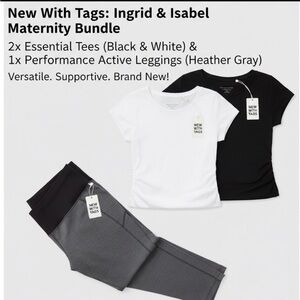 Ingrid & Isabel BUNDLE  Essential Tees and Leggings Set XS- Black, White, Gray